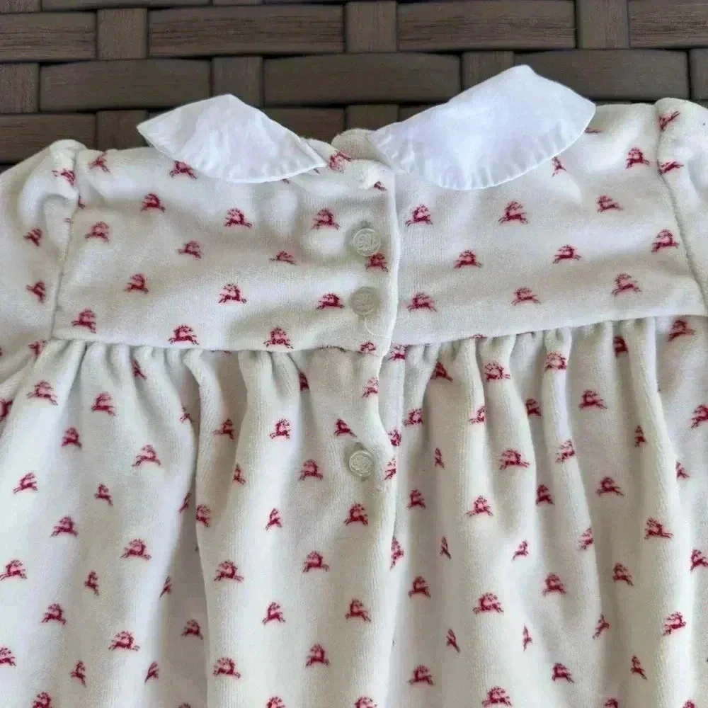 Ralph Lauren Baby Girl Reindeer-Print‎ Velour Long Sleeve A-Line Dress Size 12M